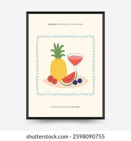 Abstract childlike summer vibe posters template. Modern trendy minimal style. Hand drawn Rounded design for wallpaper, wall decor, print, postcard, cover, template, banner. 