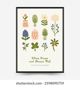 Abstract childlike summer vibe posters template. Modern trendy minimal style. Hand drawn Rounded design for wallpaper, wall decor, print, postcard, cover, template, banner. 