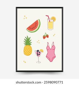 Abstract childlike summer vibe posters template. Modern trendy minimal style. Hand drawn Rounded design for wallpaper, wall decor, print, postcard, cover, template, banner. 