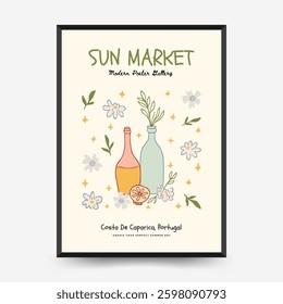 Abstract childlike summer vibe posters template. Modern trendy minimal style. Hand drawn Rounded design for wallpaper, wall decor, print, postcard, cover, template, banner. 
