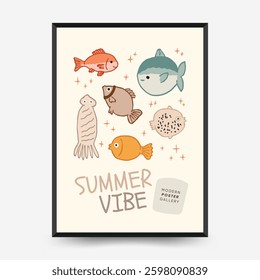 Abstract childlike summer vibe posters template. Modern trendy minimal style. Hand drawn Rounded design for wallpaper, wall decor, print, postcard, cover, template, banner. 