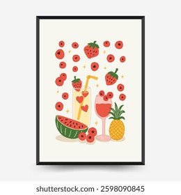 Abstract childlike summer vibe posters template. Modern trendy minimal style. Hand drawn Rounded design for wallpaper, wall decor, print, postcard, cover, template, banner. 