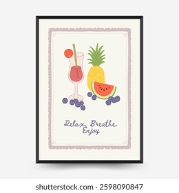 Abstract childlike summer vibe posters template. Modern trendy minimal style. Hand drawn Rounded design for wallpaper, wall decor, print, postcard, cover, template, banner. 