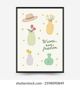 Abstract childlike summer vibe posters template. Modern trendy minimal style. Hand drawn Rounded design for wallpaper, wall decor, print, postcard, cover, template, banner. 