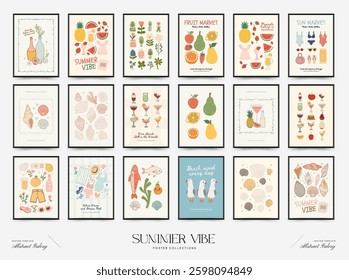 Abstract childlike summer vibe posters template. Modern trendy minimal style. Hand drawn Rounded design for wallpaper, wall decor, print, postcard, cover, template, banner. 