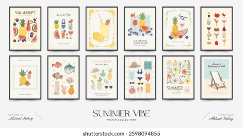 Abstract childlike summer vibe posters template. Modern trendy minimal style. Hand drawn Rounded design for wallpaper, wall decor, print, postcard, cover, template, banner. 