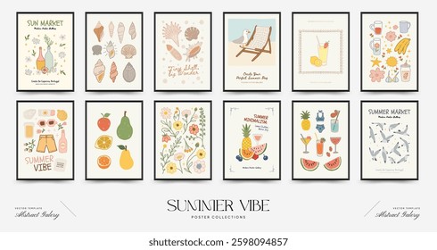 Abstract childlike summer vibe posters template. Modern trendy minimal style. Hand drawn Rounded design for wallpaper, wall decor, print, postcard, cover, template, banner. 