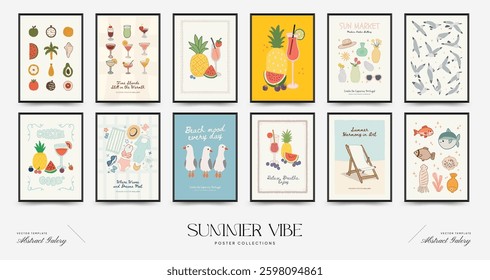 Abstract childlike summer vibe posters template. Modern trendy minimal style. Hand drawn Rounded design for wallpaper, wall decor, print, postcard, cover, template, banner. 