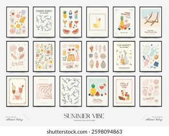 Abstract childlike summer vibe posters template. Modern trendy minimal style. Hand drawn Rounded design for wallpaper, wall decor, print, postcard, cover, template, banner. 