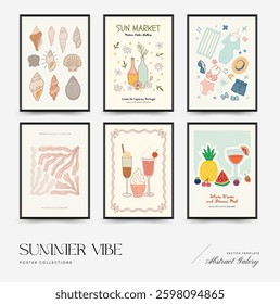 Abstract childlike summer vibe posters template. Modern trendy minimal style. Hand drawn Rounded design for wallpaper, wall decor, print, postcard, cover, template, banner. 