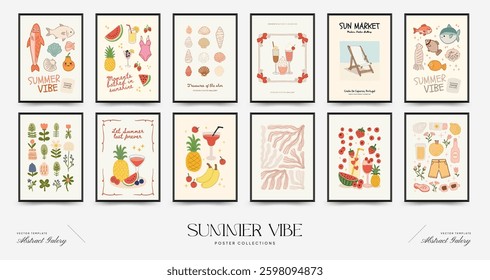 Abstract childlike summer vibe posters template. Modern trendy minimal style. Hand drawn Rounded design for wallpaper, wall decor, print, postcard, cover, template, banner. 