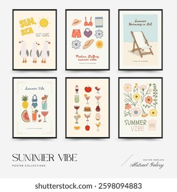 Abstract childlike summer vibe posters template. Modern trendy minimal style. Hand drawn Rounded design for wallpaper, wall decor, print, postcard, cover, template, banner. 