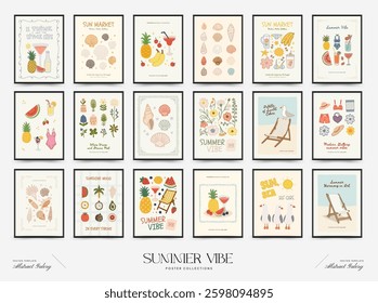 Abstract childlike summer vibe posters template. Modern trendy minimal style. Hand drawn Rounded design for wallpaper, wall decor, print, postcard, cover, template, banner. 