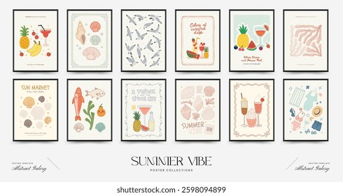 Abstract childlike summer vibe posters template. Modern trendy minimal style. Hand drawn Rounded design for wallpaper, wall decor, print, postcard, cover, template, banner. 