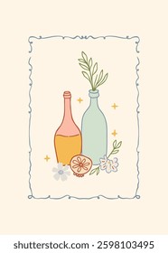 Abstract childlike summer vibe posters template. Modern trendy minimal style. Hand drawn Rounded design for wallpaper, wall decor, print, postcard, cover, template, banner. 