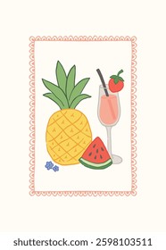 Abstract childlike summer vibe posters template. Modern trendy minimal style. Hand drawn Rounded design for wallpaper, wall decor, print, postcard, cover, template, banner. 