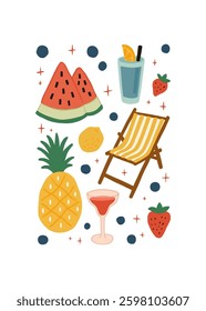 Abstract childlike summer vibe posters template. Modern trendy minimal style. Hand drawn Rounded design for wallpaper, wall decor, print, postcard, cover, template, banner. 