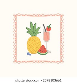 Abstract childlike summer vibe posters template. Modern trendy minimal style. Hand drawn Rounded design for wallpaper, wall decor, print, postcard, cover, template, banner. 