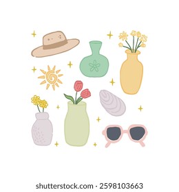 Abstract childlike summer vibe posters template. Modern trendy minimal style. Hand drawn Rounded design for wallpaper, wall decor, print, postcard, cover, template, banner. 