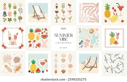 Abstract childlike summer vibe posters template. Modern trendy minimal style. Hand drawn Rounded design for wallpaper, wall decor, print, postcard, cover, template, banner. 
