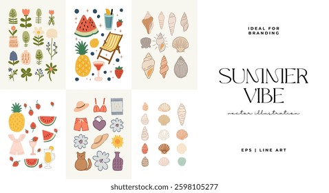 Abstract childlike summer vibe posters template. Modern trendy minimal style. Hand drawn Rounded design for wallpaper, wall decor, print, postcard, cover, template, banner. 