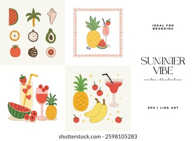Abstract childlike summer vibe posters template. Modern trendy minimal style. Hand drawn Rounded design for wallpaper, wall decor, print, postcard, cover, template, banner. 
