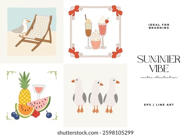 Abstract childlike summer vibe posters template. Modern trendy minimal style. Hand drawn Rounded design for wallpaper, wall decor, print, postcard, cover, template, banner. 