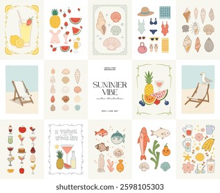 Abstract childlike summer vibe posters template. Modern trendy minimal style. Hand drawn Rounded design for wallpaper, wall decor, print, postcard, cover, template, banner. 