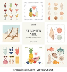 Abstract childlike summer vibe posters template. Modern trendy minimal style. Hand drawn Rounded design for wallpaper, wall decor, print, postcard, cover, template, banner. 