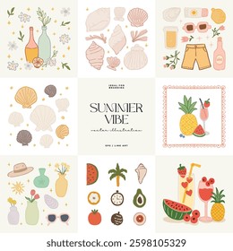 Abstract childlike summer vibe posters template. Modern trendy minimal style. Hand drawn Rounded design for wallpaper, wall decor, print, postcard, cover, template, banner. 