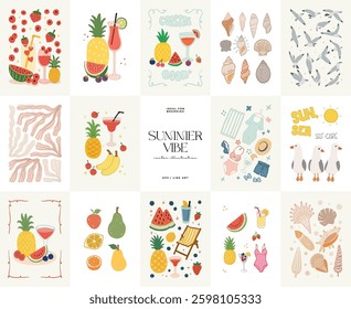 Abstract childlike summer vibe posters template. Modern trendy minimal style. Hand drawn Rounded design for wallpaper, wall decor, print, postcard, cover, template, banner. 