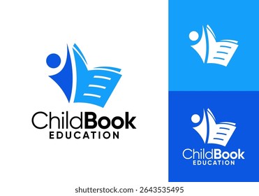 abstract children success and book logo. school education vector design concept