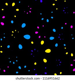 Abstract childrens bright vector with imitation holiday petals on a black background. For the design of fabrics and paper in summer and floral style.
