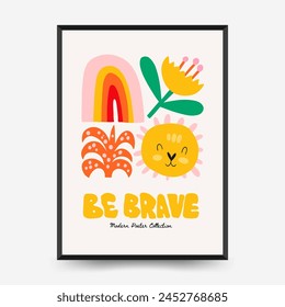Abstract Childrens Room posters template. Modern trendy Kids minimal style. Hand drawn design for wallpaper, wall decor, print, postcard, cover, template, banner. 