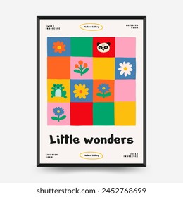 Plantilla de afiches de la Sala Infantil Abstractas. Moderno estilo minimalista para niños. Diseño dibujado a mano para el Fondo de pantalla, decoración de la pared, impresión, postal, cubierta, Plantilla, Anuncio. 