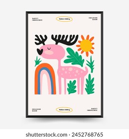 Abstract Childrens Room posters template. Modern trendy Kids minimal style. Hand drawn design for wallpaper, wall decor, print, postcard, cover, template, banner. 
