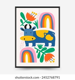 Abstract Childrens Room posters template. Modern trendy Kids minimal style. Hand drawn design for wallpaper, wall decor, print, postcard, cover, template, banner. 