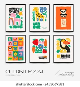 Abstract Childrens Room posters template. Modern trendy Kids minimal style. Hand drawn design for wallpaper, wall decor, print, postcard, cover, template, banner. 