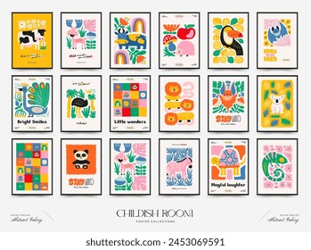 Abstract Childrens Room posters template. Modern trendy Kids minimal style. Hand drawn design for wallpaper, wall decor, print, postcard, cover, template, banner. 