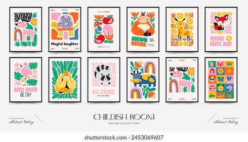 Abstract Childrens Room posters template. Modern trendy Kids minimal style. Hand drawn design for wallpaper, wall decor, print, postcard, cover, template, banner. 