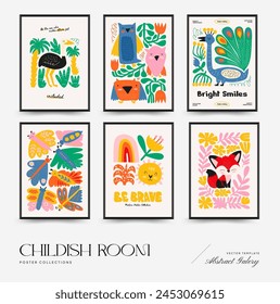 Abstract Childrens Room posters template. Modern trendy Kids minimal style. Hand drawn design for wallpaper, wall decor, print, postcard, cover, template, banner. 