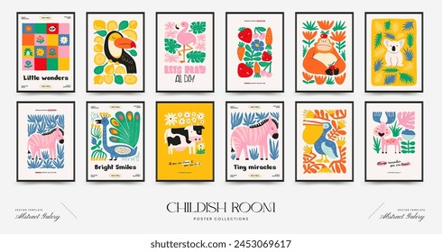 Abstract Childrens Room posters template. Modern trendy Kids minimal style. Hand drawn design for wallpaper, wall decor, print, postcard, cover, template, banner. 