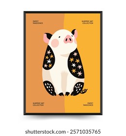 Abstract Childrens Room posters template with animals. Modern trendy Kids minimal style. Hand drawn design for wallpaper, wall decor, print, postcard, cover, template, banner. 