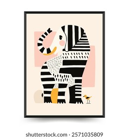Abstract Childrens Room posters template with animals. Modern trendy Kids minimal style. Hand drawn design for wallpaper, wall decor, print, postcard, cover, template, banner. 