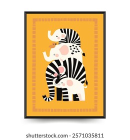 Abstract Childrens Room posters template with animals. Modern trendy Kids minimal style. Hand drawn design for wallpaper, wall decor, print, postcard, cover, template, banner. 