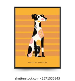 Abstract Childrens Room posters template with animals. Modern trendy Kids minimal style. Hand drawn design for wallpaper, wall decor, print, postcard, cover, template, banner. 