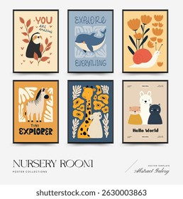 Abstract Childrens Room posters template. Modern trendy Kids minimal style. Hand drawn design for wallpaper, wall decor, print, postcard, cover, template, banner. 
