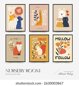 Abstract Childrens Room posters template. Modern trendy Kids minimal style. Hand drawn design for wallpaper, wall decor, print, postcard, cover, template, banner. 