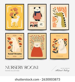 Abstract Childrens Room posters template. Modern trendy Kids minimal style. Hand drawn design for wallpaper, wall decor, print, postcard, cover, template, banner. 