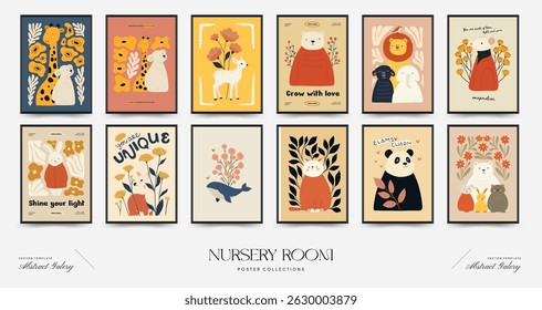 Abstract Childrens Room posters template. Modern trendy Kids minimal style. Hand drawn design for wallpaper, wall decor, print, postcard, cover, template, banner. 